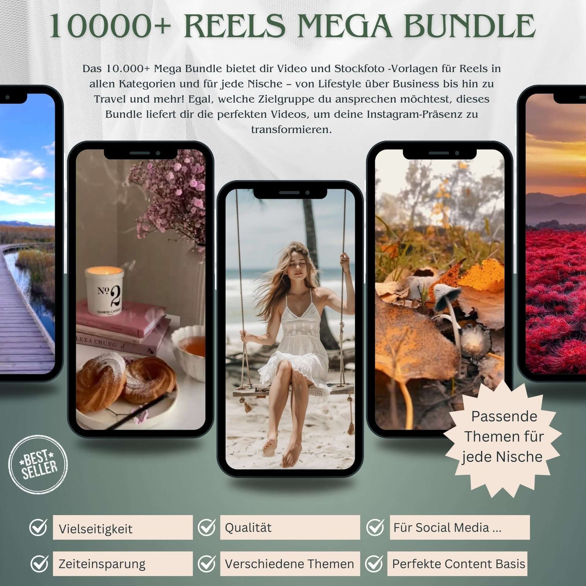 10.000+ Reels Mega Bundle – Umfangreiches Video- und Stockfoto-Paket für Instagram Reels in jeder Nische: Lifestyle, Business, Travel und mehr. Spare Zeit mit hochwertigen, vielseitigen Vorlagen für deine Social-Media-Strategie. Perfekt für Creator, Unternehmer und Influencer, die ihre Instagram-Präsenz auf das nächste Level bringen wollen.