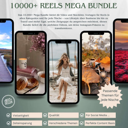 10.000+ Reels Mega Bundle – Umfangreiches Video- und Stockfoto-Paket für Instagram Reels in jeder Nische: Lifestyle, Business, Travel und mehr. Spare Zeit mit hochwertigen, vielseitigen Vorlagen für deine Social-Media-Strategie. Perfekt für Creator, Unternehmer und Influencer, die ihre Instagram-Präsenz auf das nächste Level bringen wollen.