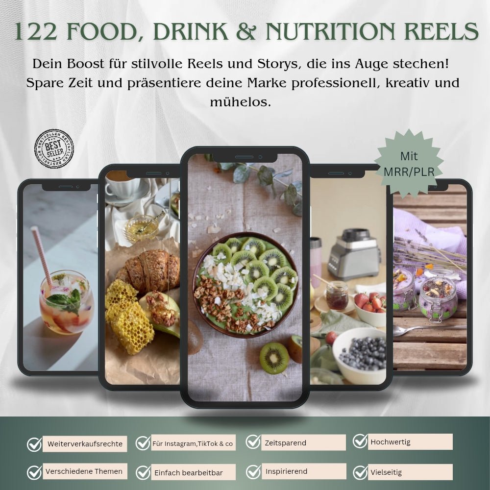 Produktbild zu 122 Food, Drink & Nutrition Reels. Kreative Reel-Voralgen für Social Media mit MRR/PLR