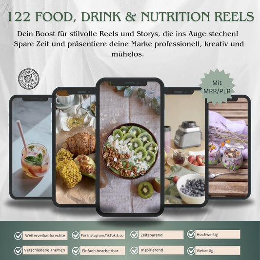 Produktbild zu 122 Food, Drink & Nutrition Reels. Kreative Reel-Voralgen für Social Media mit MRR/PLR