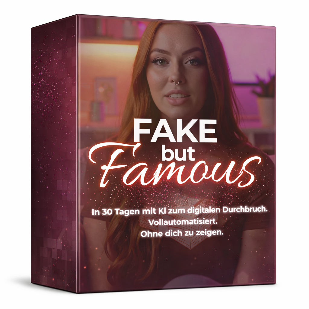 3D Produktbox Fake but Famous – kompakte Premium-Box, KI Kurs für Avatare & KI Influencer, digitaler Durchbruch in 30 Tagen, ohne Gesicht sichtbar