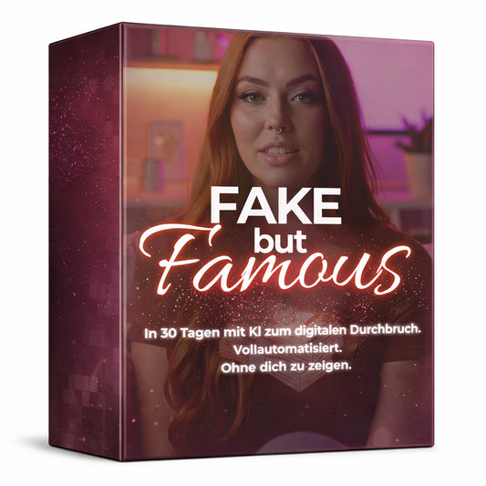 3D Produktbox Fake but Famous – kompakte Premium-Box, KI Kurs für Avatare & KI Influencer, digitaler Durchbruch in 30 Tagen, ohne Gesicht sichtbar