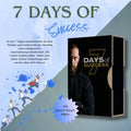 Werbegrafik für den Onlinekurs 7 Days of Success von Coach Antonio Kalac. Der Kurs verspricht in 7 Tagen eine Transformation zur Unternehmer-Identität. Links ist ein Superheld-Illustration, rechts eine Produktbox mit dem Coach. Unten: Hinweis auf enthaltene Master Resell Rights(MRR)