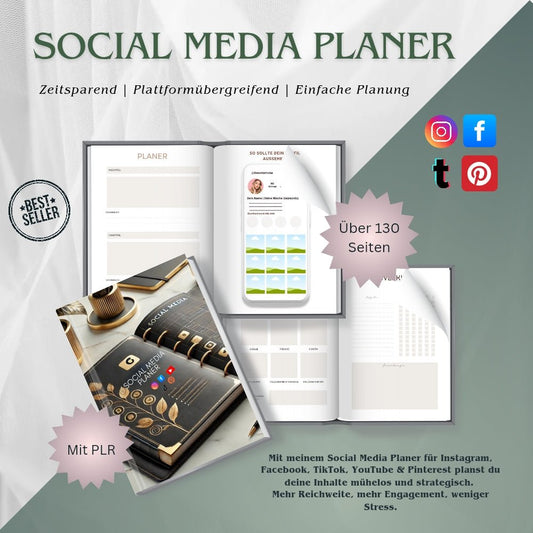 Produktbild zu dem digitalen Social Media Planer für dein Online Business. Mit MRR und PLR